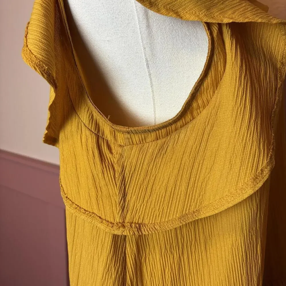 boho cottage fairy ruffle blouse dress entro sz small yellow office work